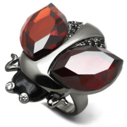 LO2601 - Ruthenium Brass Ring with AAA Grade CZ  in Garnet