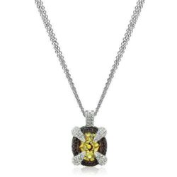 LO2641 - Rhodium+Hematite Brass Chain Pendant with AAA Grade CZ  in Topaz