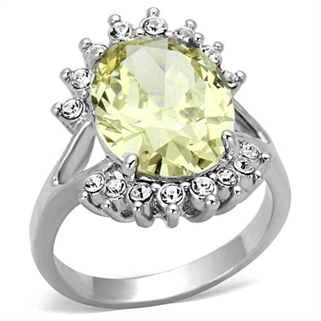 LO2943 - Rhodium Brass Ring with AAA Grade CZ  in Apple Green color