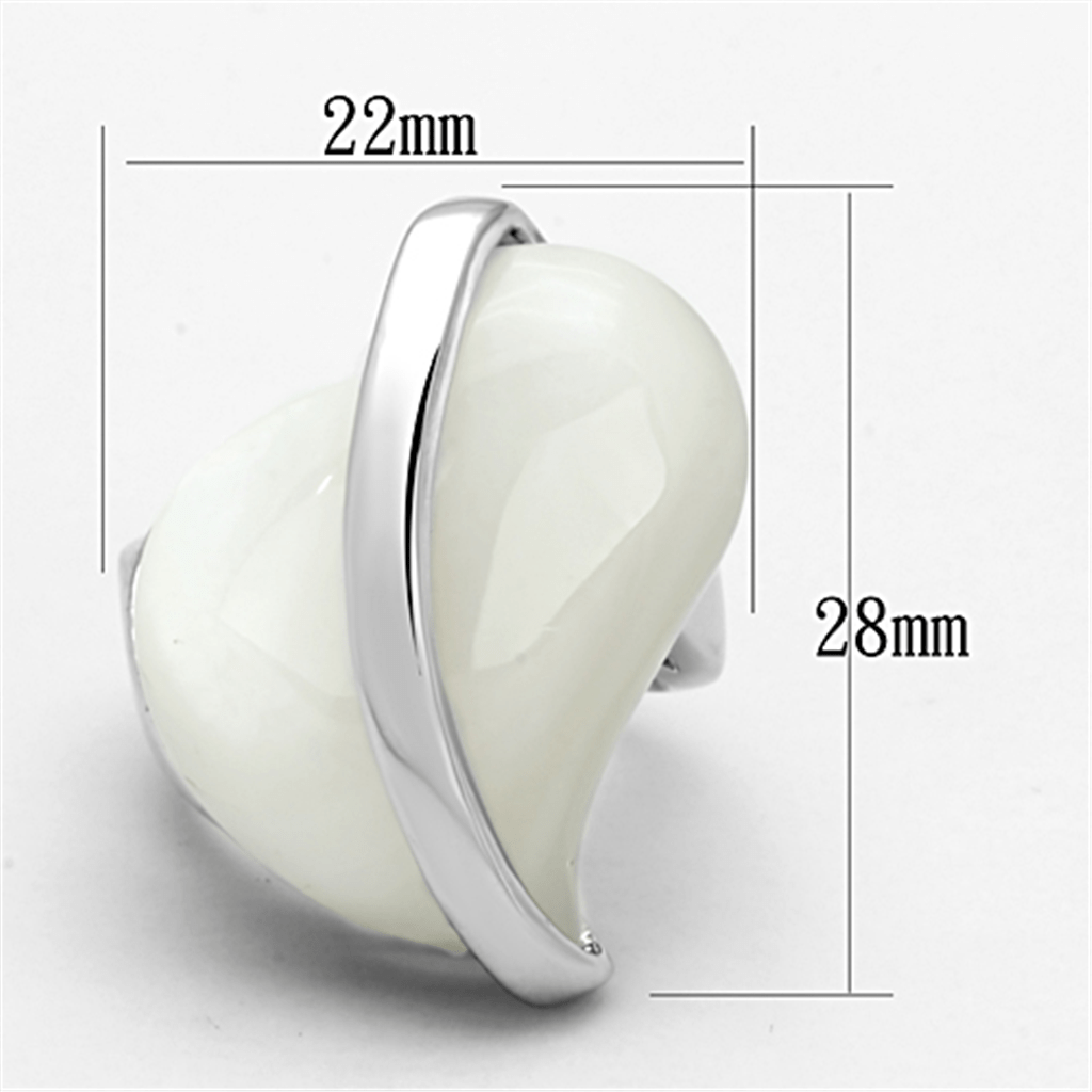 LO2944 - Rhodium Brass Ring with Synthetic Synthetic Stone in White