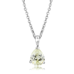 LO311 - Rhodium Brass Chain Pendant with AAA Grade CZ  in Citrine Yellow