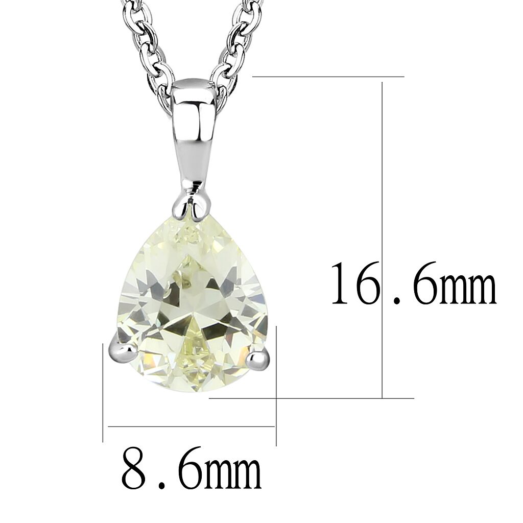 LO311 - Rhodium Brass Chain Pendant with AAA Grade CZ  in Citrine Yellow