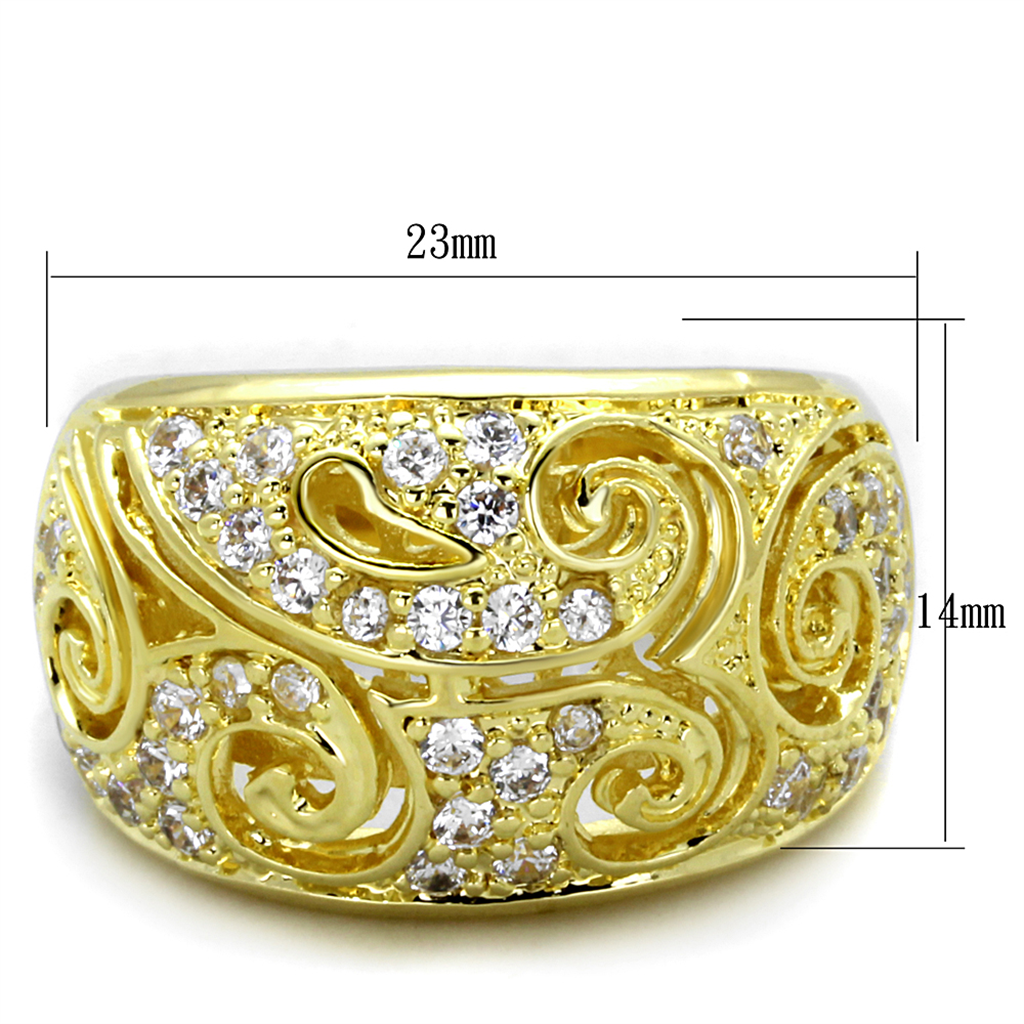 LO3342 - Gold Brass Ring with AAA Grade CZ  in Clear