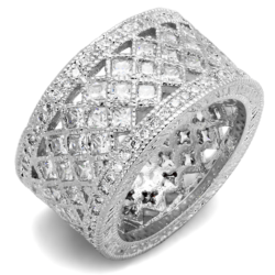 LO3350 - Rhodium Brass Ring with AAA Grade CZ  in Clear