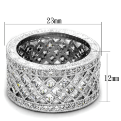 LO3350 - Rhodium Brass Ring with AAA Grade CZ  in Clear