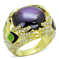 LO3367 - Gold Brass Ring with AAA Grade CZ  in Amethyst