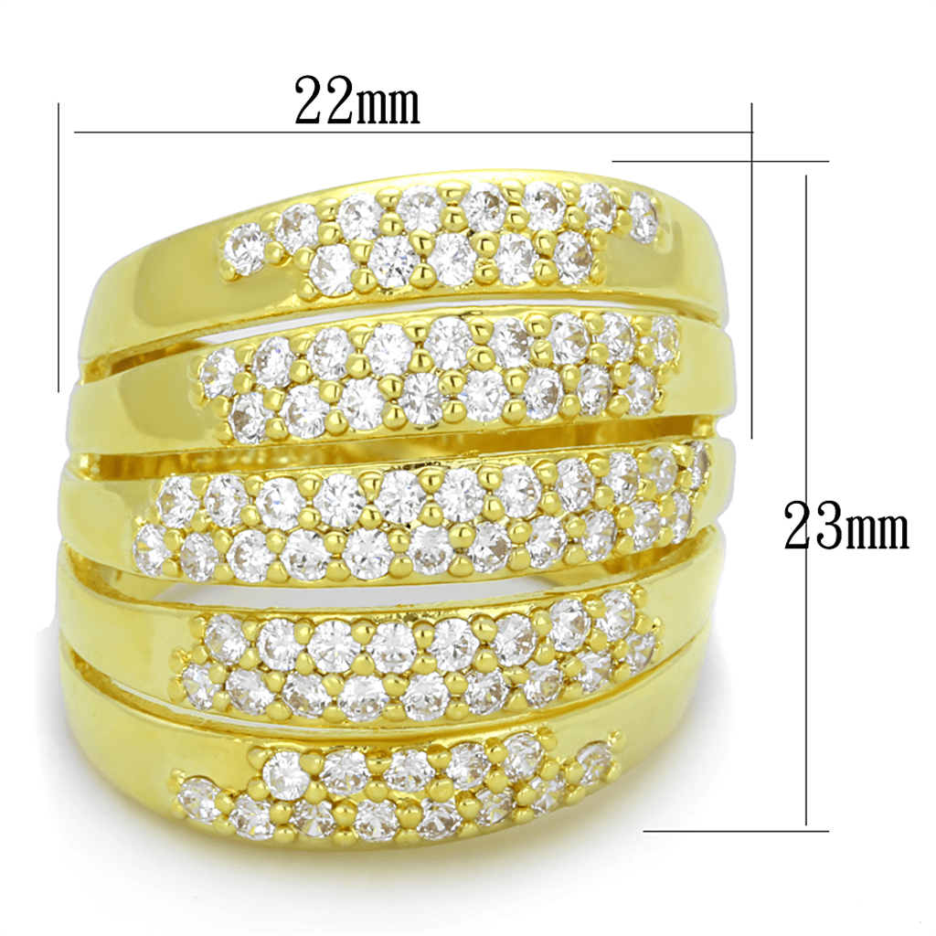 LO3408 - Gold Brass Ring with AAA Grade CZ  in Clear