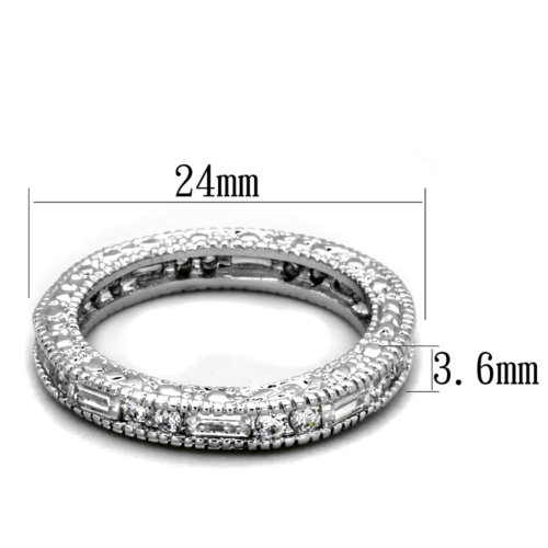 LO3558 - Rhodium Brass Ring with AAA Grade CZ  in Clear