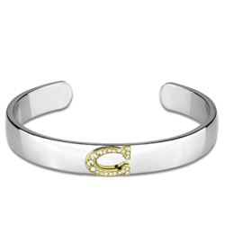 LO3613 - Reverse Two-Tone White Metal Bangle with Top Grade Crystal  in Clear