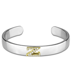 LO3636 - Reverse Two-Tone White Metal Bangle with Top Grade Crystal  in Clear