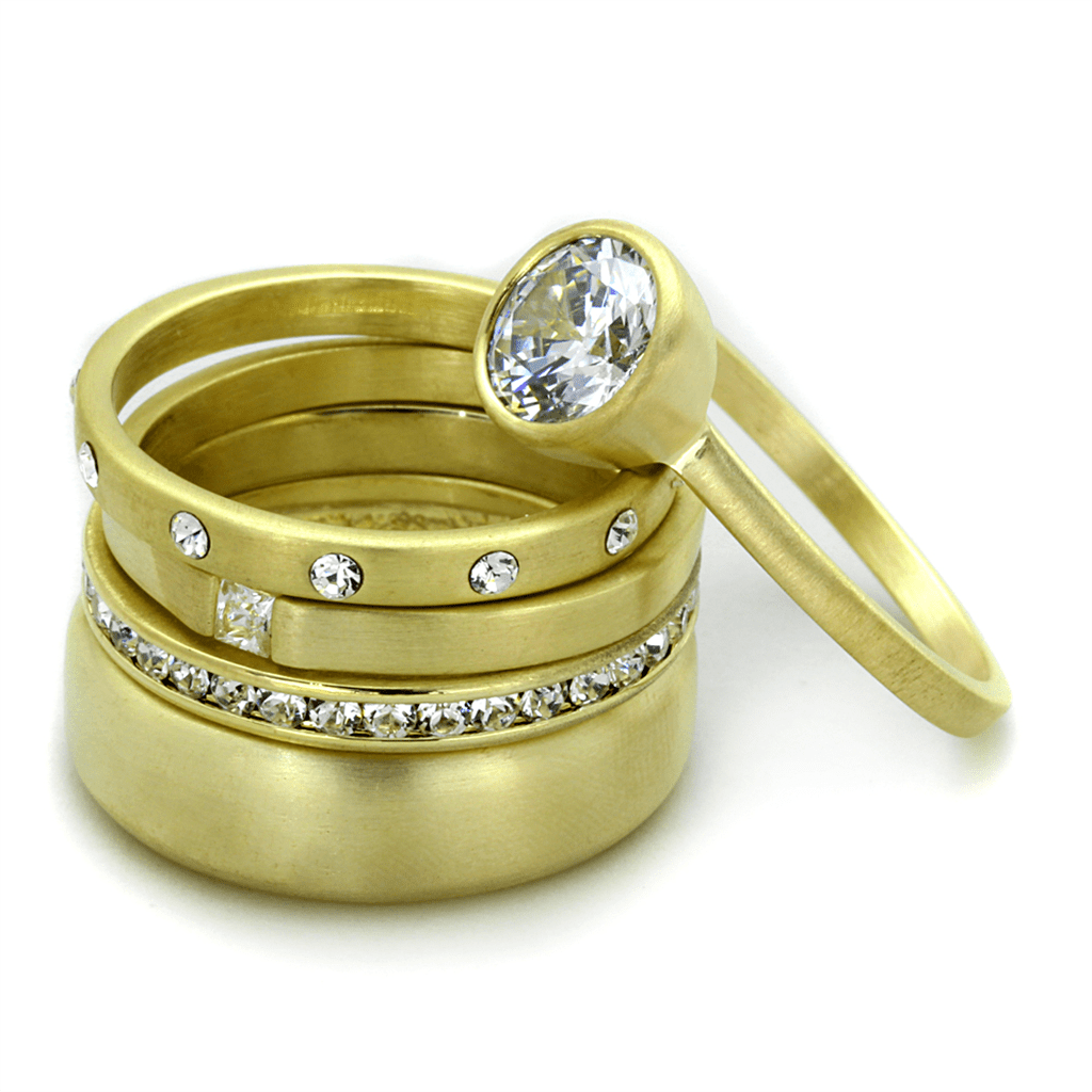 LO3645 - Gold & Brush Brass Ring with AAA Grade CZ  in Clear