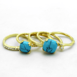 LO3650 - Gold Brass Ring with Synthetic Turquoise in Sea Blue