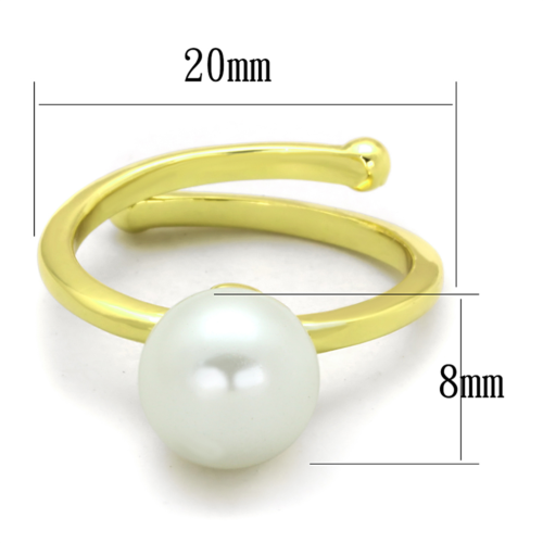 LO3656 - Gold Brass Ring with Synthetic Pearl in White