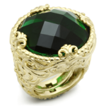 LO3675 - Gold & Brush Brass Ring with Synthetic Synthetic Glass in Emerald