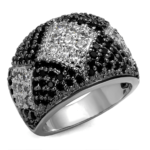 LO3738 - Rhodium + Ruthenium Brass Ring with AAA Grade CZ  in Black Diamond