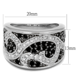 LO3739 - Rhodium + Ruthenium Brass Ring with AAA Grade CZ  in Black Diamond