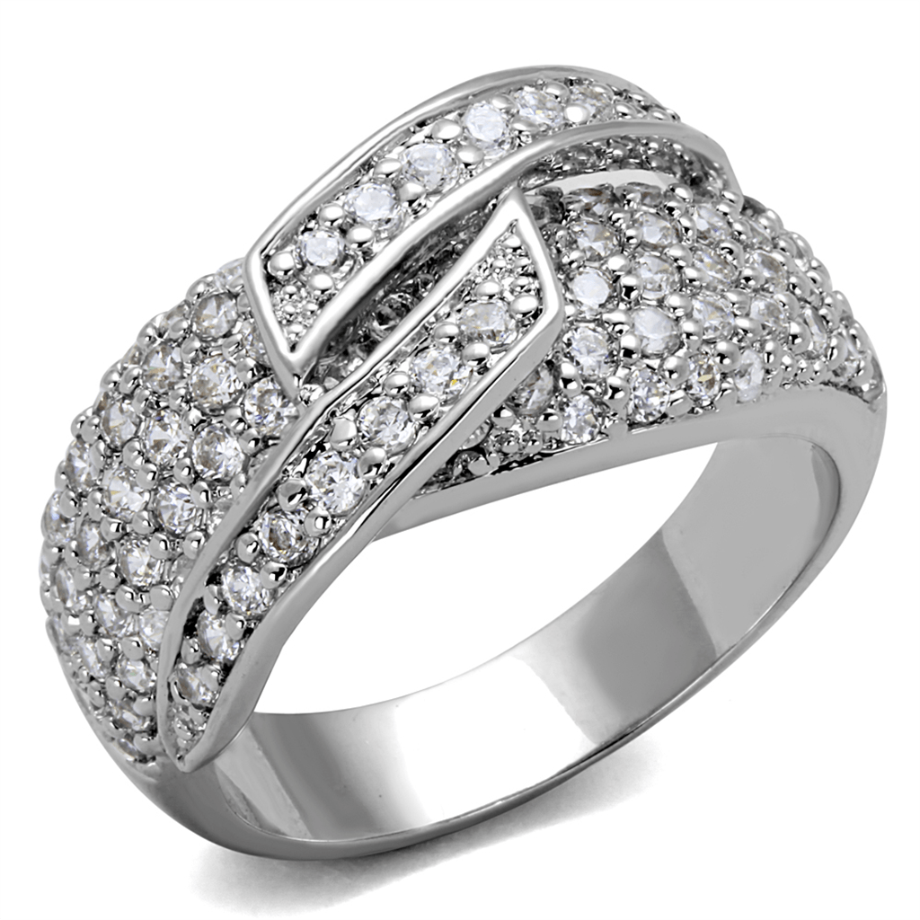 LO3741 - Rhodium Brass Ring with AAA Grade CZ  in Clear