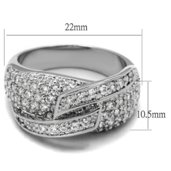 LO3741 - Rhodium Brass Ring with AAA Grade CZ  in Clear