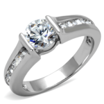 LO3744 - Rhodium Brass Ring with AAA Grade CZ  in Clear