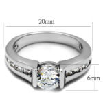 LO3744 - Rhodium Brass Ring with AAA Grade CZ  in Clear