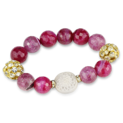 LO3782 - Gold Brass Bracelet with Synthetic Onyx in Fuchsia