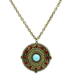 LO3838 - Antique Copper Brass Chain Pendant with Synthetic Synthetic Glass in Sea Blue