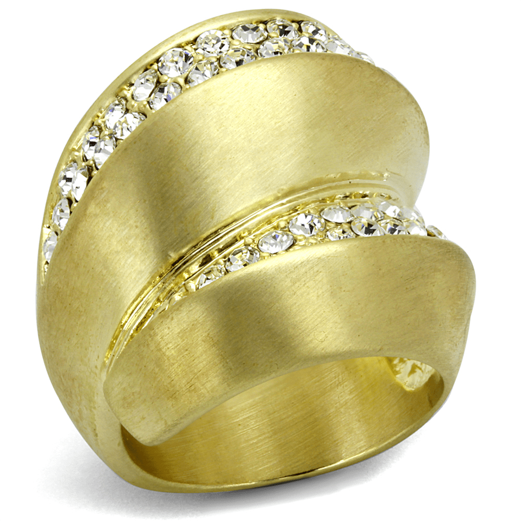 LO3898 - Gold & Brush Brass Ring with Top Grade Crystal  in Clear