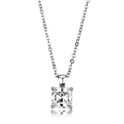 LO3931 - Rhodium Brass Chain Pendant with AAA Grade CZ  in Clear