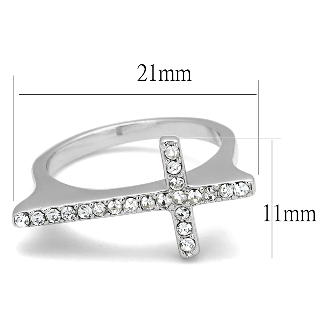 LO3976 - Rhodium Brass Ring with Top Grade Crystal  in Clear