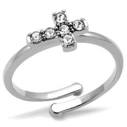 LO4043 - Rhodium Brass Ring with Top Grade Crystal  in Clear