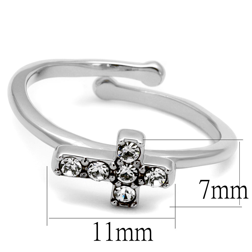 LO4043 - Rhodium Brass Ring with Top Grade Crystal  in Clear