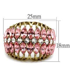 LO4108 - IP Gold(Ion Plating) Brass Ring with Top Grade Crystal  in Rose