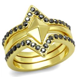 LO4113 - Gold Brass Ring with Top Grade Crystal  in Hematite