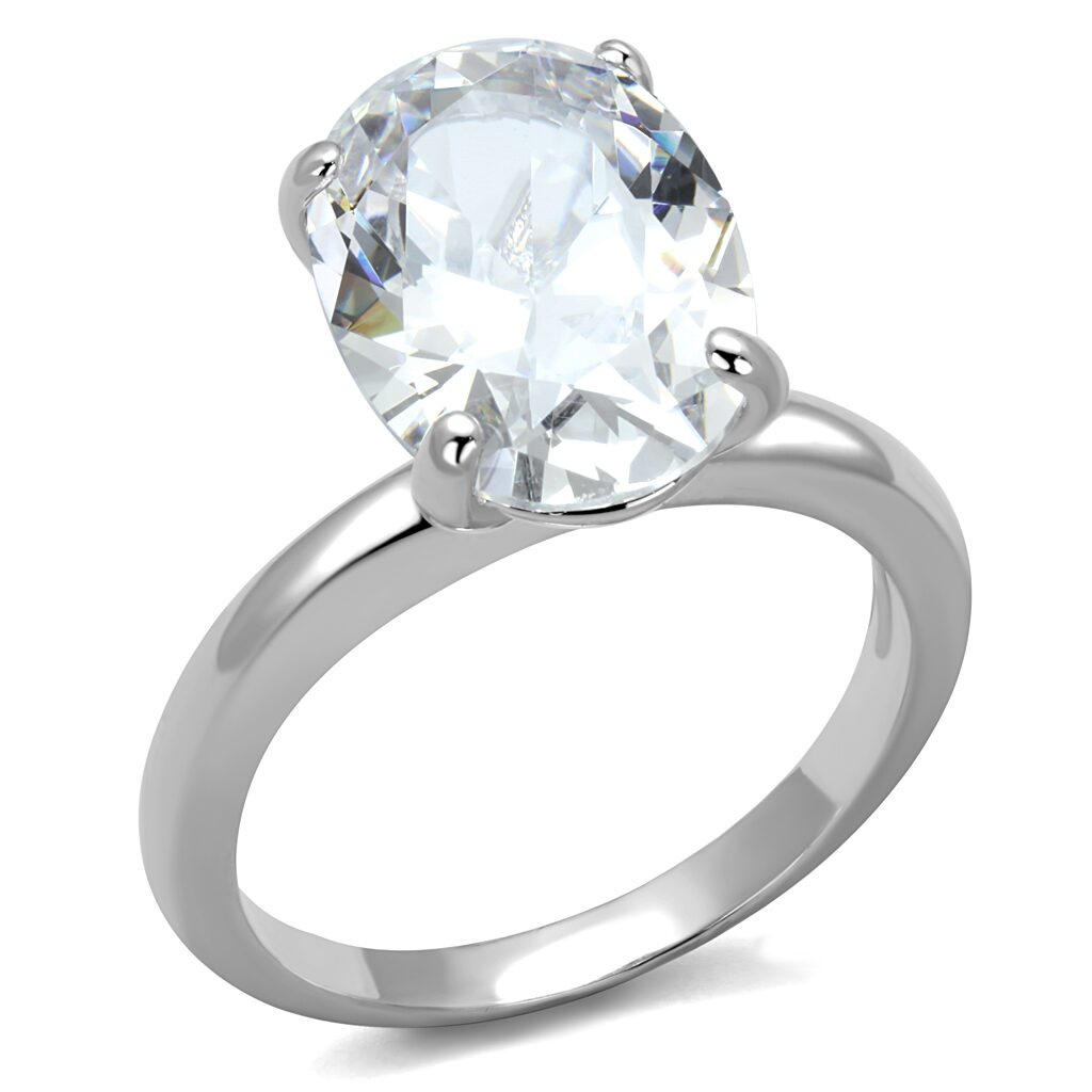 LO4124 - Rhodium Brass Ring with AAA Grade CZ  in Clear