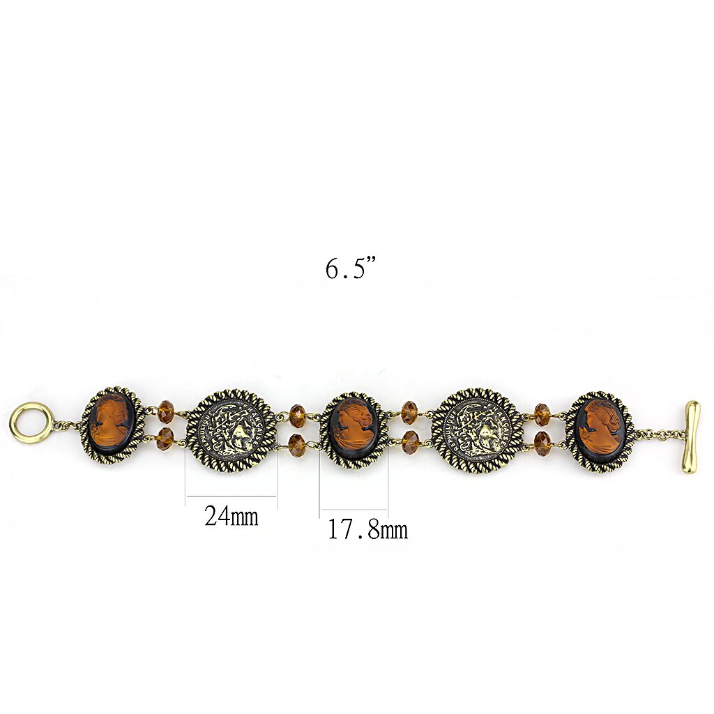 LO4221 - Antique Copper Brass Bracelet with Synthetic Synthetic Stone in Smoked Quartz