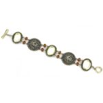 LO4221 - Antique Copper Brass Bracelet with Synthetic Synthetic Stone in Smoked Quartz