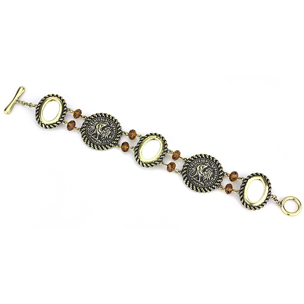 LO4221 - Antique Copper Brass Bracelet with Synthetic Synthetic Stone in Smoked Quartz