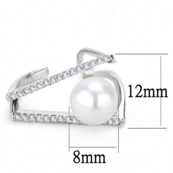 LO4245 - Rhodium Brass Ring with Synthetic Pearl in White