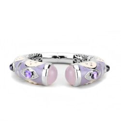 LO4268 - Rhodium Brass Bangle with Synthetic  in Rose