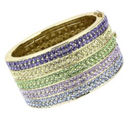 LO4277 - Gold Brass Bangle with Top Grade Crystal  in Multi Color