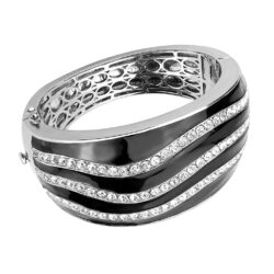 LO4278 - Rhodium Brass Bangle with Top Grade Crystal  in Clear