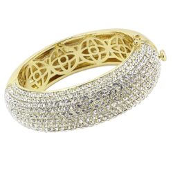 LO4301 - Flash Gold Brass Bangle with Top Grade Crystal  in Clear