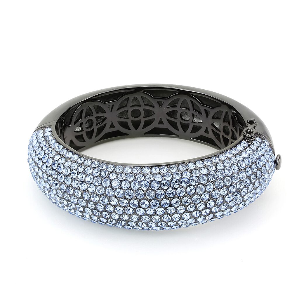 LO4307 - TIN Cobalt Black Brass Bangle with Top Grade Crystal  in Aquamarine