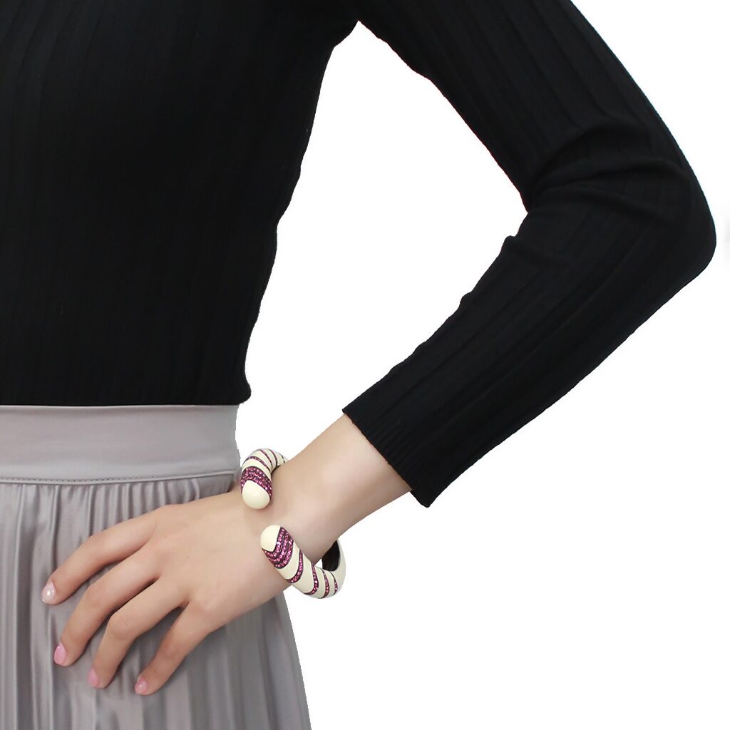 LO4322 - TIN Cobalt Black Brass Bangle with Top Grade Crystal  in Fuchsia