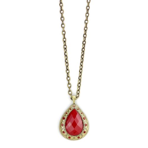 LO4686 - Antique Copper Brass Chain Pendant with Synthetic Synthetic Stone in Red Series