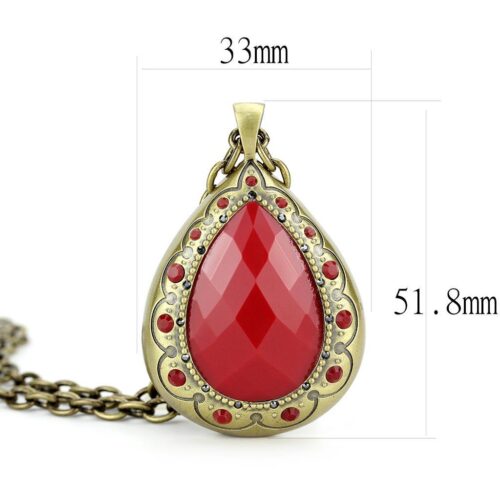 LO4686 - Antique Copper Brass Chain Pendant with Synthetic Synthetic Stone in Red Series