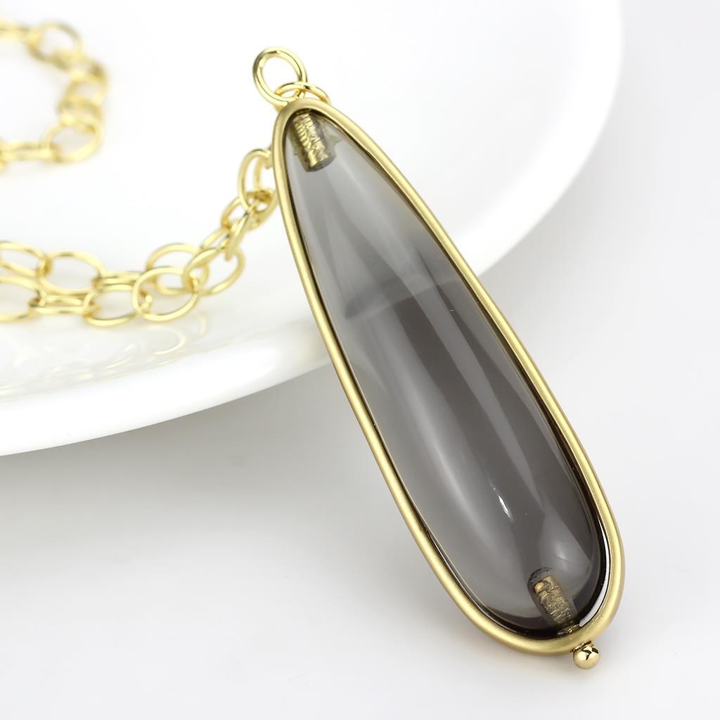 LO4687 - Gold & Brush Brass Chain Pendant with Synthetic Synthetic Stone in Gray