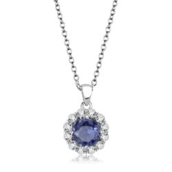 LO4697 - Rhodium Brass Chain Pendant with Synthetic Synthetic Glass in Tanzanite