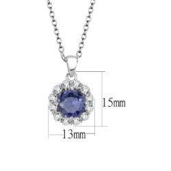 LO4697 - Rhodium Brass Chain Pendant with Synthetic Synthetic Glass in Tanzanite