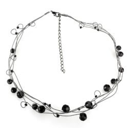 LO4714 - Ruthenium White Metal Necklace with Synthetic Synthetic Glass in Jet